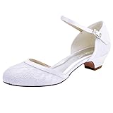 spangenpumps mit schnalle ElegantPark HC1620 Runde Zehen Schnalle Hoch Laceabsatz Pumps Lace Tanzschuhe Damen Brautschuhe Weiß EU 40
