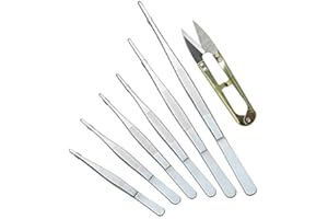 ABMRO Set di 7 pinzette lunghe dritte in acciaio inox, pinze con punte seghettate per riparazioni elettriche, hobby, cucina, casa, giardino, giardino e bonsai per raccogliere piante