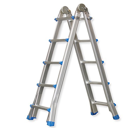 Preisvergleich Produktbild Masko® Aluleiter 5,10m Teleskopleiter Aluminium Multifunktionsleiter Aluleiter Klappleiter Anlegeleiter Bockleiter Schiebeleiter höhenverstellbar beidseitige Steh und Treppenleiter / 4 x 5 Sprossen / Länge: 5,10m