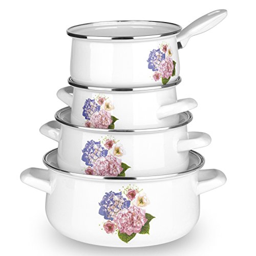 BRATmaxx Emaille-Kochtopf-Set Hortensien 7-tlg. – Die Klassiker für die moderne Küche! ( Spülmaschine und Backofen geeignet ) - 4