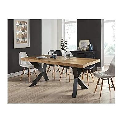 Générique Accessoires literie AUCUNE Platon table a manger de 6 a 8 personnes style industriel placage bois chene + pieds métal laqué noir - l 180 x l