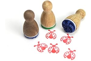 Stemplino® Mini timbri in legno, motivo: coccinella, diametro 12 mm, per bambini, con motivo a coccinella
