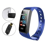 NINGSANJIN Smartwatch Fitness Armband mit Pulsmesser,Wasserdicht Fitness Tracker Farbbildschirm Aktivitätstracker Schrittzähler Uhr Vibrationsalarm Anruf SMS Beachten mit iOS Android Blau