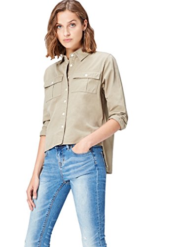 find. Camisa de Manga Larga con Bolsillos para Mujer , Verde (Khaki), 42 (Talla del Fabricante: Large)