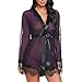 Produktbild CICIYONER Damen Bademantel Frauen Sexy Lace Patchwork Langarm Nachthemd Dessous Mit Gürtel S-XXL