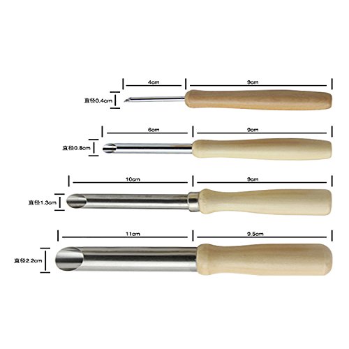 Beetest-4 Stück Rund Lehmskulptur Lochschneider Carving-Werkzeug-Satz,Stainless Steel Tube Holzgriff - 3
