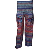 Boho Chic Designs Womens Aiden Hippie Yoga Harem Pant Festival Stripe Designs Trouser Small (Red,Blue)