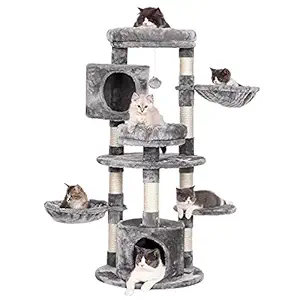 BEWISHOME Cat Tree Round Cat Tower with Scratching Posts Cat Condo Pet Play House Cozy Basket Round Perch House MMJ18L