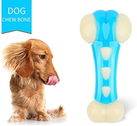 Dog Chew Toys,eFond Bacon Flavored Nylon and Teeth Care Soft PU Chew Bones for Aggressive Chewers,Medium Size