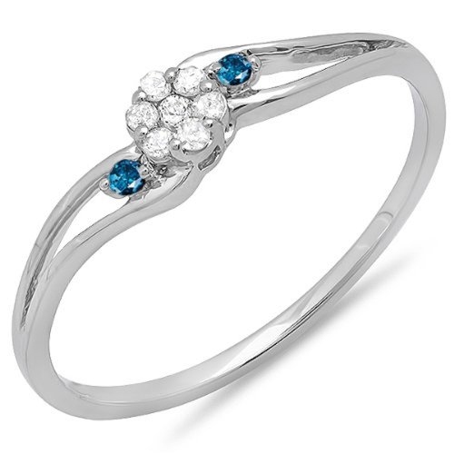 Damen Ring 0.9 Karat 18 Karat Weißgold Blau Diamant Cluster Ring 1/9 Karat