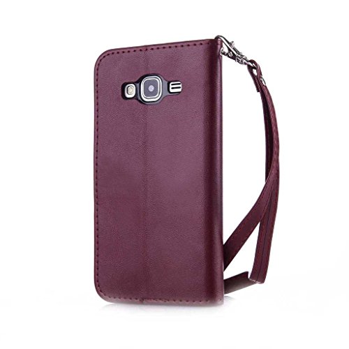 Galaxy J3 2016 Hülle Ledertasche [mit Frei Hartglas Displayschutzfolie], KKEIKO® Schutzhülle PU Leder Tasche Hülle Case für Samsung Galaxy J3 2016, Wickelfalz Handyhülle mit Bändselloch Standfunktion Karteneinschub und Magnetverschluss, Kratzfeste Lederhülle Flip Wallet (Schmetterling #5) - 3