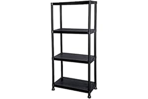GENERIC TAHA ® 4 TIER BLACK PLASTIC GARAGE STORAGE SHELVING SHELVES STORAGE UNIT SHED SHELF 133x60x30