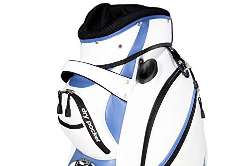 Bolsa para carros de golf manuales y eléctricos Serie Pro, con bolsillo antilluvia, color blanco y azul