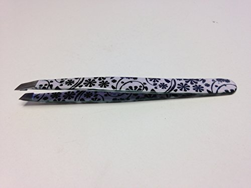Top-Quality Eyebrow Tweezers, Slanted, Hair Removal Tweezers Slant Tip - Stainless Steel (Black Flowers)