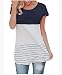 Produktbild hippolo Damen Casual Striped Patchwork Spitze Rücken Kurz Ärmel T Shirt Bluse Tunika Tops dunkelblau L