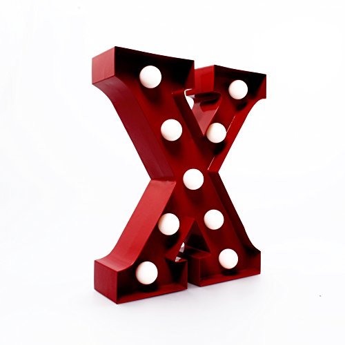 Giggle Beaver Marquee Letter Light X - Letras del Alfabeto con Luces LED - Letras de la Bombilla - Cartel Decorativo Vintage - Metal Rojo de 9 Pulgadas