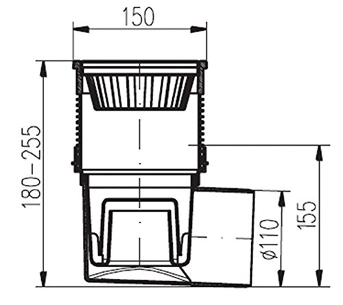 Hofablauf Kellerablauf 150 x 150 mm DN110 324 V - 2