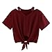 Produktbild OHQ T Shirt für Damen Casual Blouse Bowknot Kurzarm T-Shirt Partytop Frauen Croptops Casual Hemd Sommertop Rundhals Hoodie Reizvolle Mini Shirt Sommer (Wein, XL)