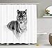 Produktbild Animal Shower Curtain, Safari Tiger Animal with Stripes African Asian Tribe Symbol Art Image, Fabric Bathroom Decor Set with Hooks, 60 x 72 inches, White and Charcoal Grey