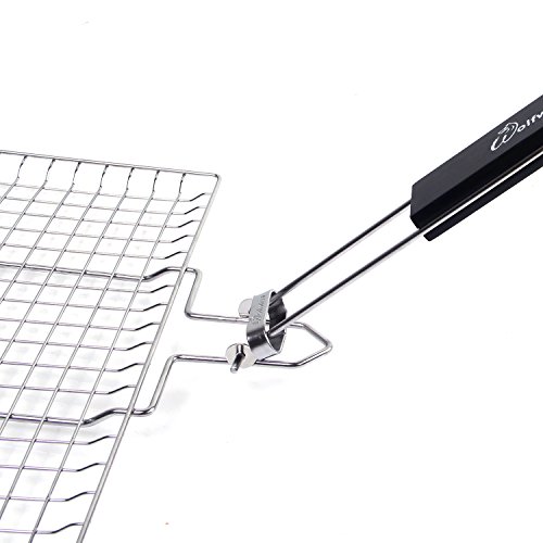 WolfWise Grillkorb Fischbräter, Gemüsekorb Burger Grillwender, Grillrost Grill Basket mit Holzgriff, aus 430 Edelstahl Abziehbar - 7