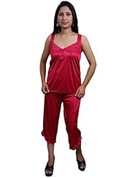 Indiatrendzs Women Sexy Nighty Pink 4pc Set Nightwear Nightwear Robe, Top & Capri