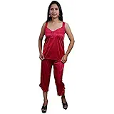 Indiatrendzs Women Sexy Nighty Pink 4pc Set Nightwear Nightwear Robe, Top & Capri