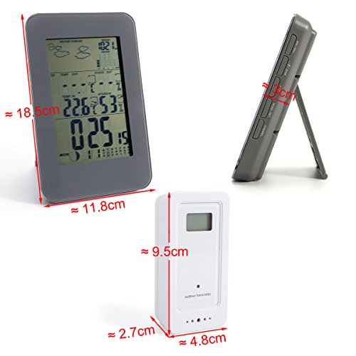 Digitale Funk Wetterstation mit Wettervorhersage Thermometer Thermo-Hygrometer Barometer Funkuhr inkl. Außensensor Funkuhr Wecker Innen Außen Temperatur - 7