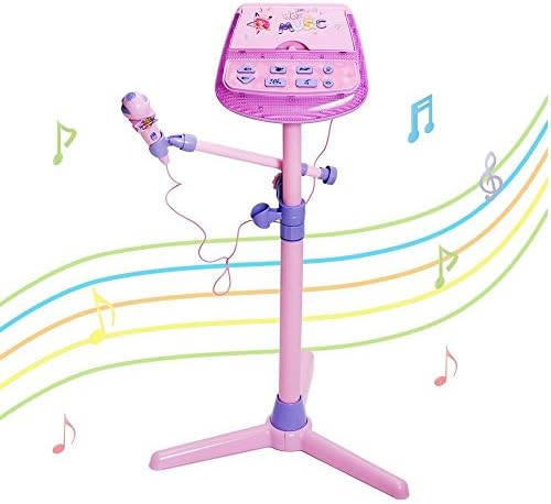 JINRUCHE Rechargeable Kids Microphone Music Karaoke Machine Toy Play Set with Microphones &amp; Adjustable Stand,AUX Cable to Connect to All Your Electronic Devices for Music