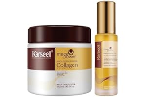 Karseell MACA CARE SYSTEM-Pack Mascarilla Capilar,Reparación Profunda,Hidratación,Colágeno,Cabello Seco,Dañado,Elimina Encrespamiento 500ml+Serum de Aceite de Argán Marroquí Cabello,Piel y Uñas 50ml.