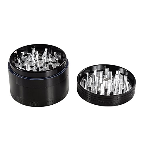 LIHAO Pollen Grinder 2.5″ Aluminium 4 teiliger Crusher für Tabak,Spice,Herb,Gewürze,Kräuter Set mit Schaber (Schwarz) - 4