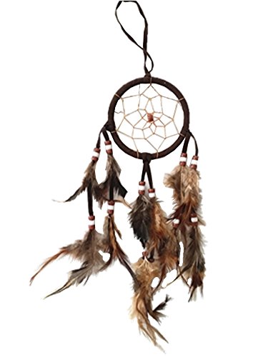 Moolecole Handgemachte Traumfänger Kreis Netz Mit Federn Wand / Auto Dekorativ Hängen Ornament String Dream Catcher Braun 3.1" Durchmesser