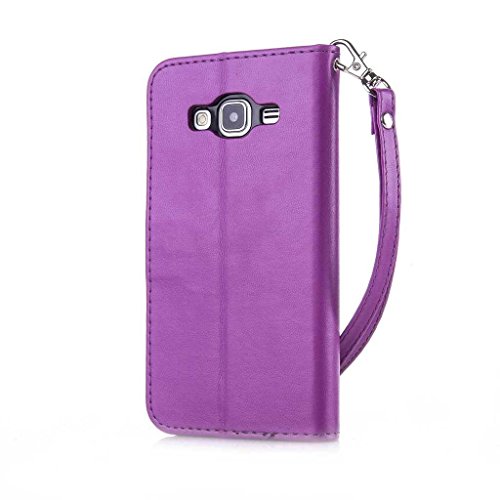 Galaxy J3 2016 Hülle Ledertasche [mit Frei Hartglas Displayschutzfolie], KKEIKO® Schutzhülle PU Leder Tasche Hülle Case für Samsung Galaxy J3 2016, Wickelfalz Handyhülle mit Bändselloch Standfunktion Karteneinschub und Magnetverschluss, Kratzfeste Lederhülle Flip Wallet (Violett #10) - 3