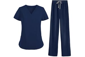 MEDSKIN Essential Scrubs Set for Women - Lightweight V-Neck Scrub Top & Yoga Waistband Trouser Pants