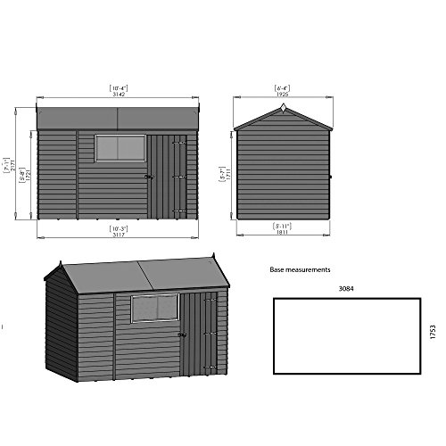 10x6 Wooden Overlap Garden Storage Shed, Windows, Single 