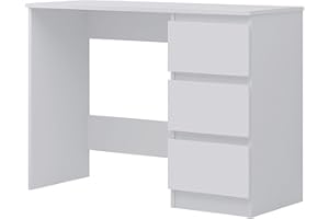 FWStyle Matt White 3 Drawer Dressing Table Scandinavian Style Home Office Desk Make Up Vanity with Deep Drawers Scratch Resistant Finish Nordic Bedroom Furniture W99 x H72 x D40cm