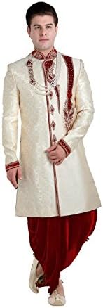 Fashions Biz Eye-catching Jute Fabric White Color Sherwani 84123