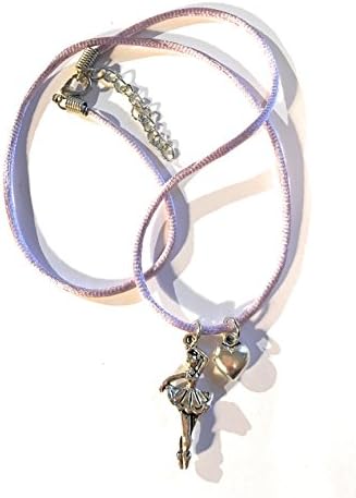 Ballerina and Heart Charm Necklace with Purple Necklace Cord, Presented in Gift Bag, for Girls Party Bags