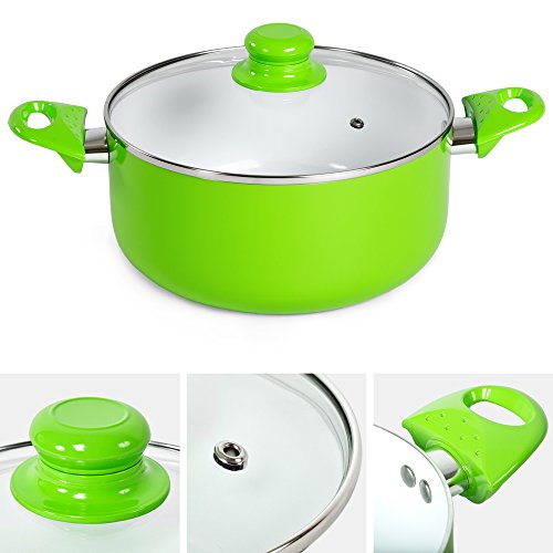 TecTake 8 teiliges Keramik Kochtopf Set mit Glasdeckel -diverse Farben- (Grün) - 6