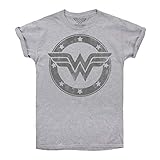  DC Comics Wonder Woman Metallic Logo Camiseta, Gris (Sport Grey SPO), 38 (Talla del Fabricante: Small) para Mujer