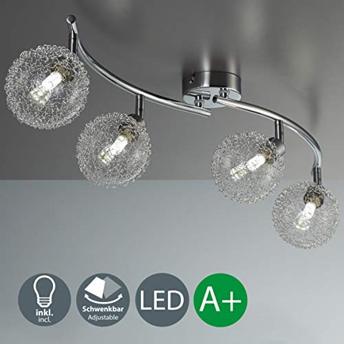Lámpara de techo con 4 x 3,5 W bolas de cristal, luz de techo moderna de metal incl 2 bombillas LED G9, Orientable y giratoria 230 V IP20 3000K