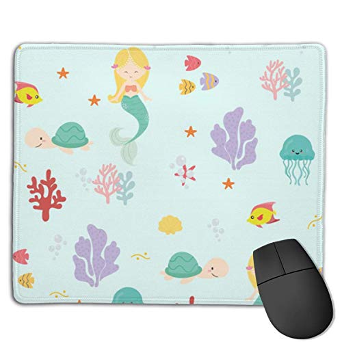 Preisvergleich Produktbild Muster mit niedlichen Meerjungfrauen Cat Pearl und Starfish. Design Mauspads, rutschfeste Mausmatte, abwaschbares, vernähtes Mousepad für Gaming, Computer, Laptop, 25x30cm