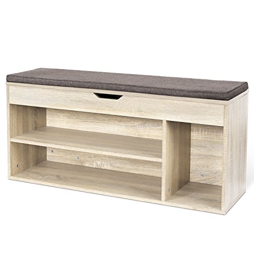 HOMFA Schuhschrank mit Sitzkissen Schuhbank Schuhtruhe Sitzkommode Schuhregal Schuhbank Schuhablage Sitzbank mit Stauraum für Flur Diele Verbindungsgang Braun 103.5*29.5*48cm - 2