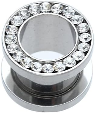 JuShen Cool Clear Crystal Stainless Steel Piercing Flesh Tunnel Expander Ear Plug