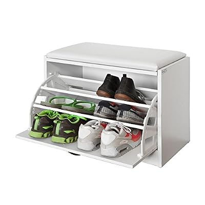 SoBuy Promotion -10%! SoBuy® FSR16-W Banc Armoire à chaussures 1 abattant avec coussin, Coffre Rangement pour chaussures - Blanc