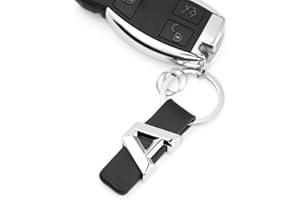 BOGOO BOGOO 3D Silver Chrome Metal Logo with Leather Keyring compatible for Mercedes Benz Class Cars