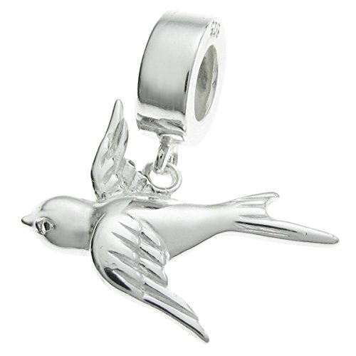 Abalorio colgante de plata de ley 925 con diseño de pájaros en espiral para pulseras de abalorios europeas