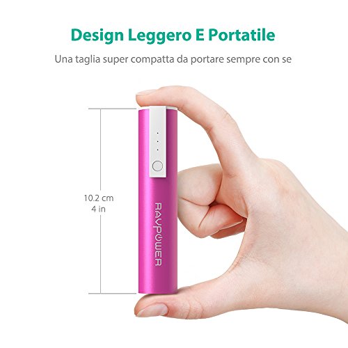 Caricabatterie Portatile RAVPower Luster 3350mAh (Caricatore Portatile, Batteria Esterna con Tecnologia iSmart) per iPhone, iPad, Samsung Galaxy, Smartphone e Tablet per tutte le Marche (Rosa)
