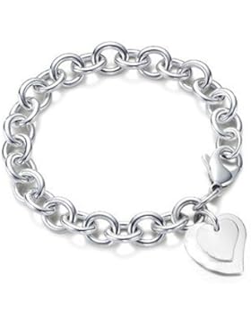 Designer Inspired Armband Doppelter Herz-Anhänger Sterling-Silber 925, Karabinerverschluss, 20cm