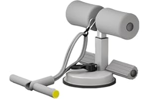 HFLWYWD Sit Up Bar Floor,Sit Ups Foot Holder with Elastic 2 Suction Cups and Pull Rope,Abs Workout Equipment,Sit Up Assistant Device Abdominal Core Workout for Home Gym (Gray)