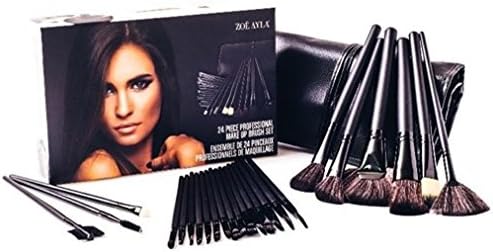 24-Piece Professional Make-Up Brush Set with Handy Vegan Leather Travel Case - Black